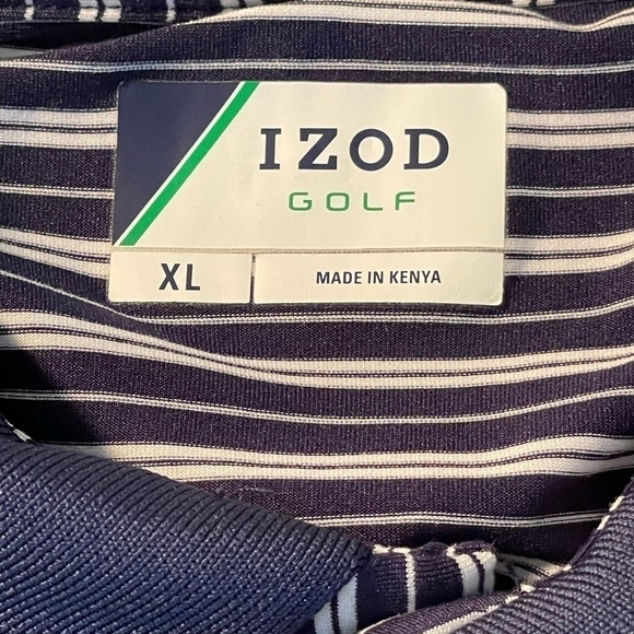 IZOD GOLF Blue/White Striped Short Sleeve Polo Shirt Size XL - Picture 8 of 8